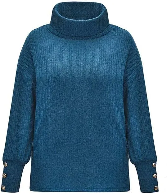 Plus Size Sweater for Women Turtleneck Knitted Button Loose Women Sleeve Sweater Slim Fitting Knitwear Tops Loose