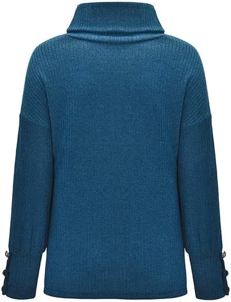 Plus Size Sweater for Women Turtleneck Knitted Button Loose Women Sleeve Sweater Slim Fitting Knitwear Tops Loose