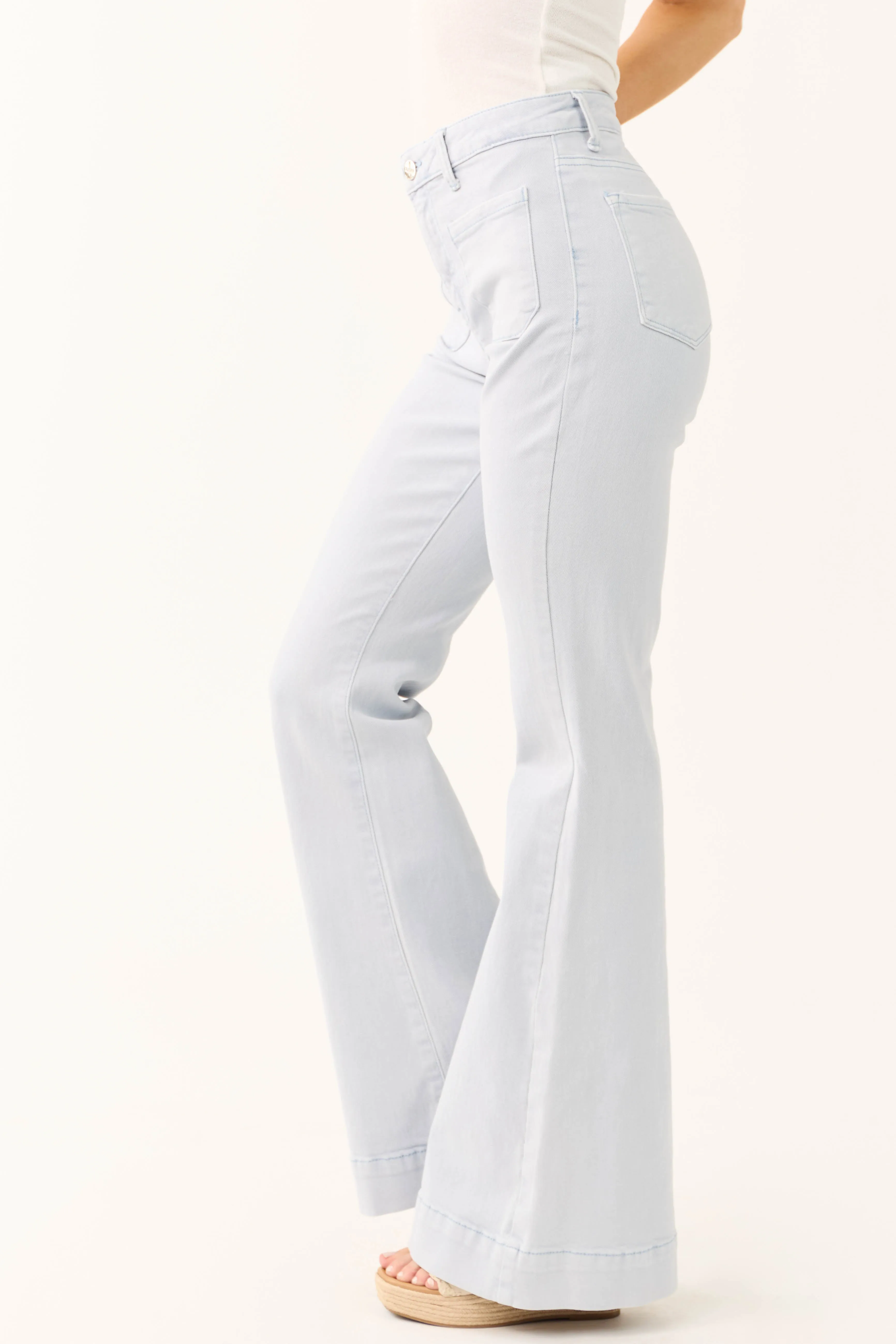 Risen Sky Blue Bell Bottom Front Pocket Jeans
