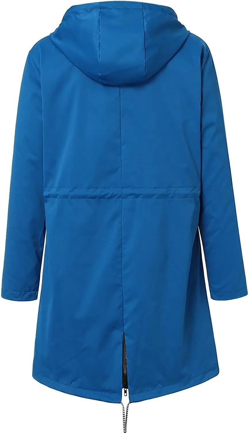 Women Raincoats Waterproof Long Hooded Trench Coats Fashion Casual Windbreaker Travel Jacket With Pockets