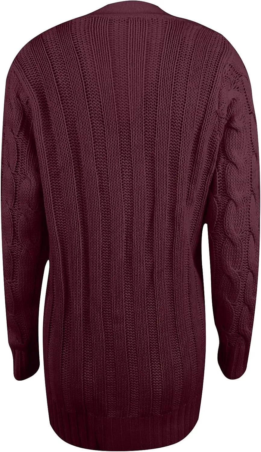 Womens Casual Long Sleeve Button Cardigan Open Front Cable Knit Sweater Outwear Loose Cardigans with Pockets