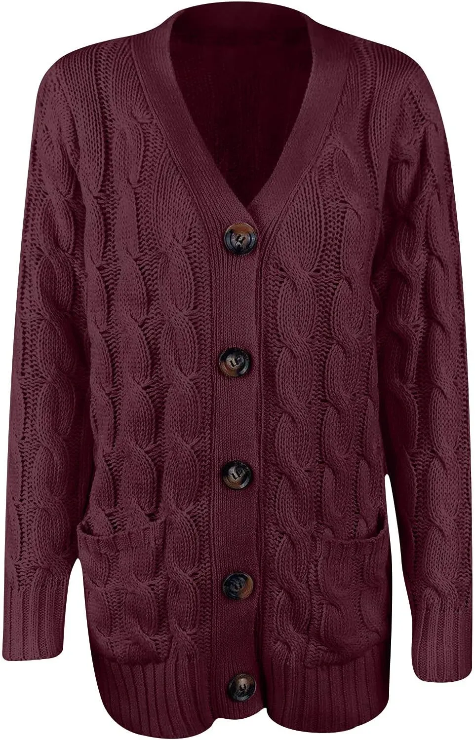 Womens Casual Long Sleeve Button Cardigan Open Front Cable Knit Sweater Outwear Loose Cardigans with Pockets