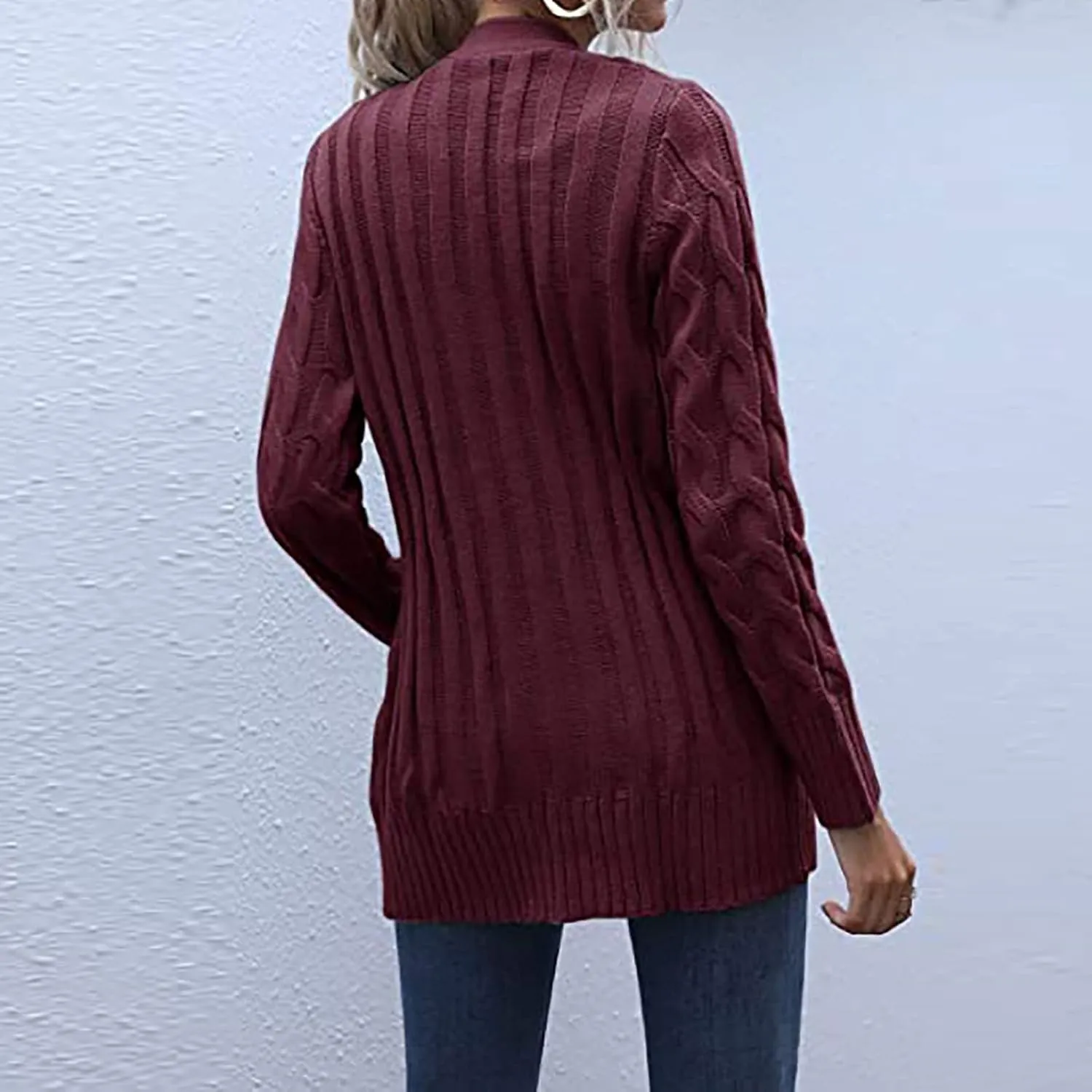 Womens Casual Long Sleeve Button Cardigan Open Front Cable Knit Sweater Outwear Loose Cardigans with Pockets