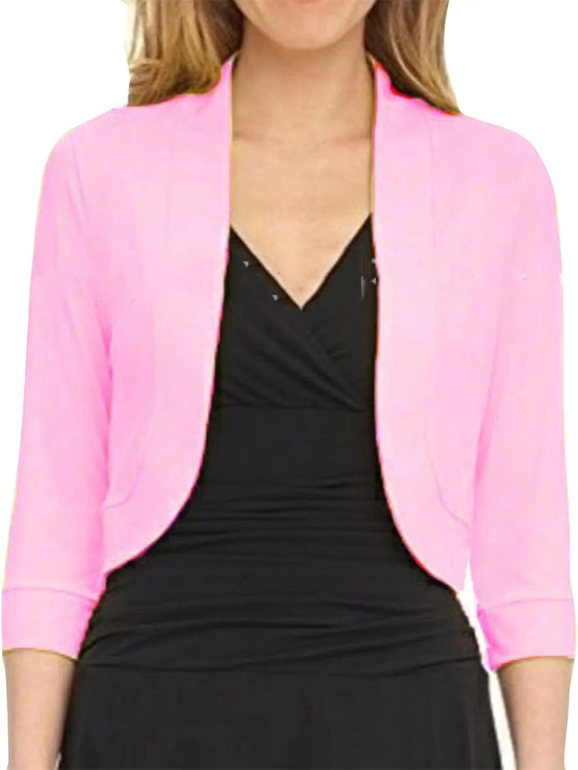 Women's Cropped Cardigan 3/4 Sleeve Bolero Shrug Sweater Cardigans Lightweight Knit Jacket Shrugs for Dresses