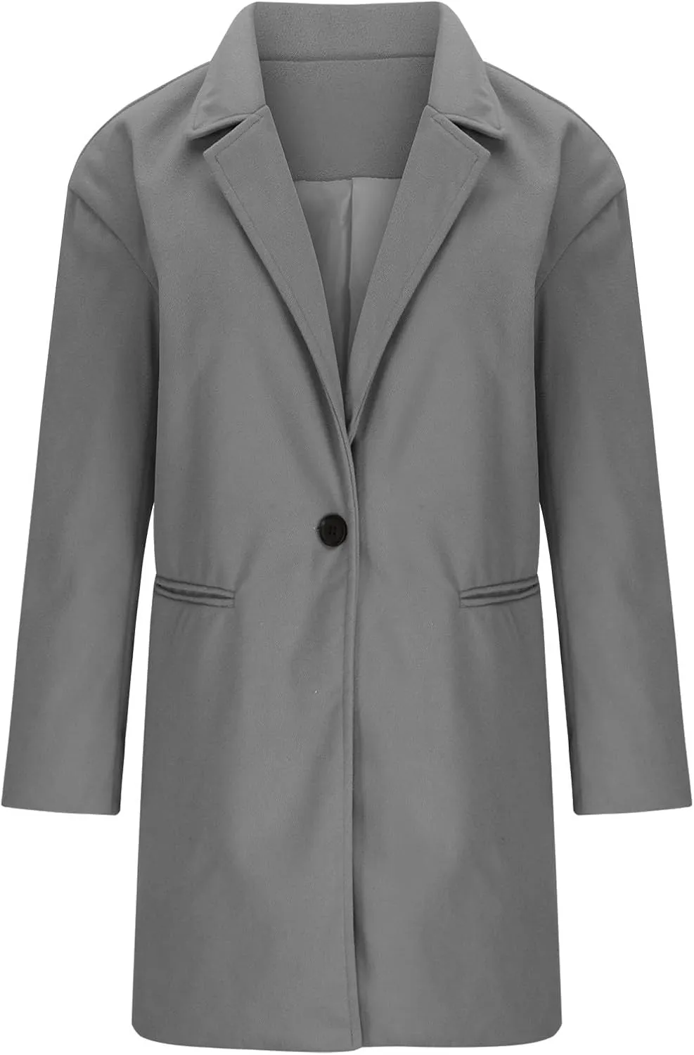 Womens Winter Wool Jacket Classic Casual Solid Notched Collar Buttons Pea Coat Elegant Warm Lightweight Trench Coats
