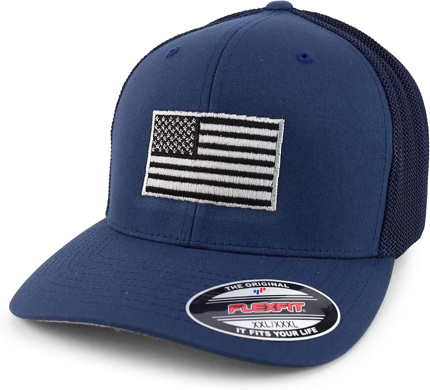 XXL Oversize USA American Flag Embroidered Flex Fitted Mesh Back Baseball Cap