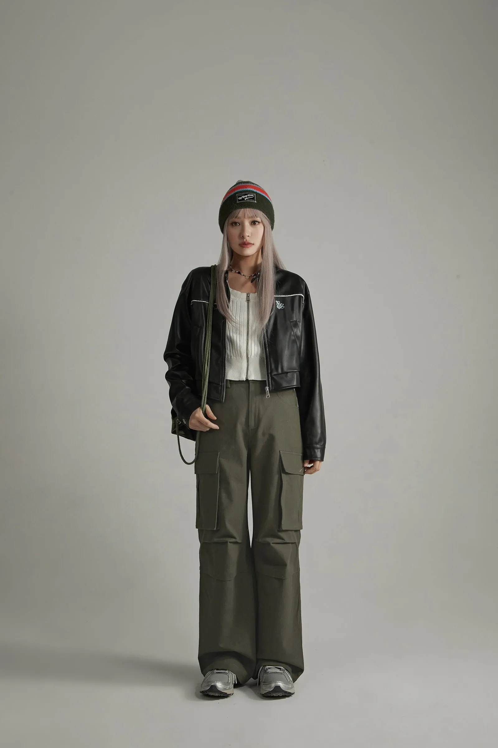 Zip-Up Cropped Knit Cardigan